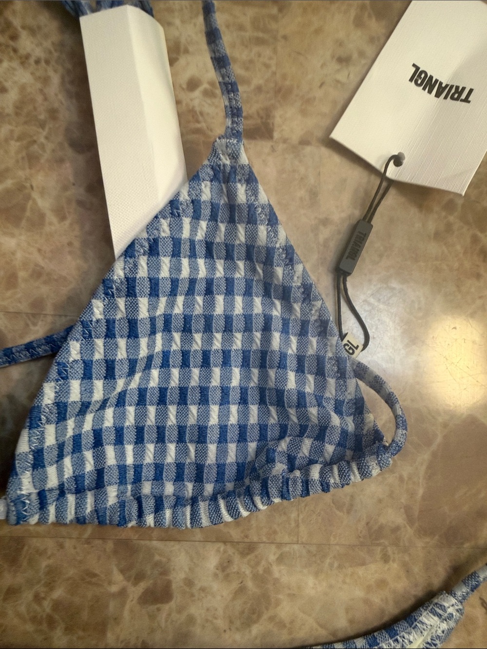triangl swimwear Blue & White Gingham String Bikini with Pouch - Picture 6 of 9